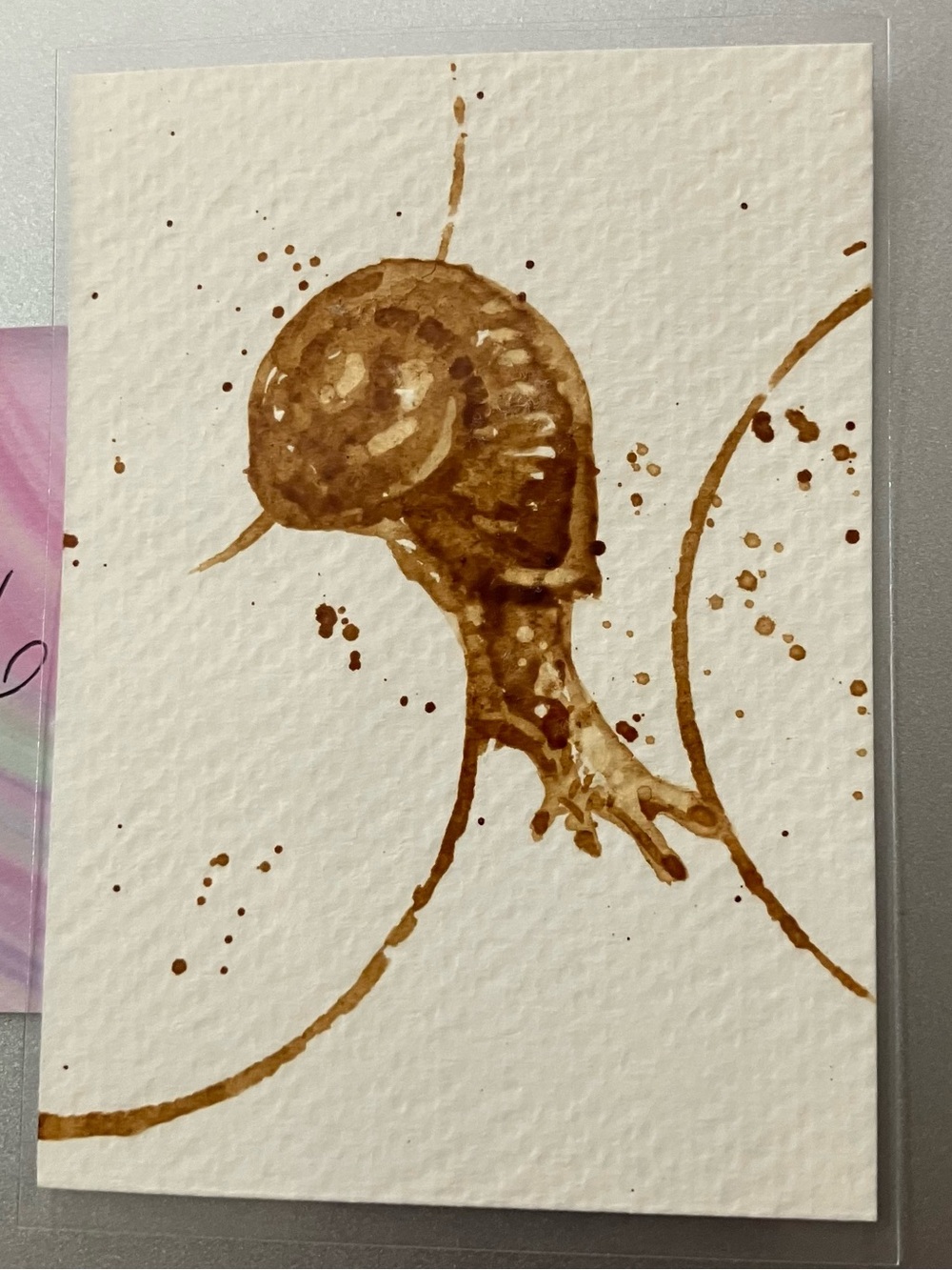 ACEO snail coffee painting fun gift art miniature ATC by Artettina USA